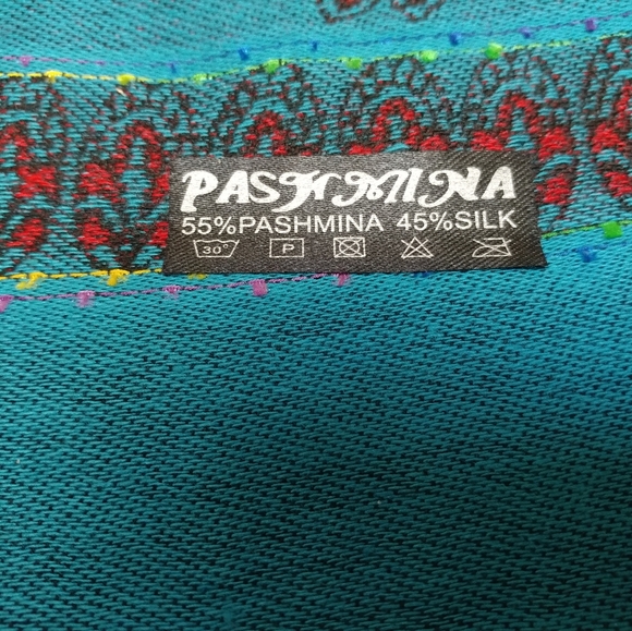 Cashmere pashmina scarf wrap teal and red paisley print - Picture 5 of 5